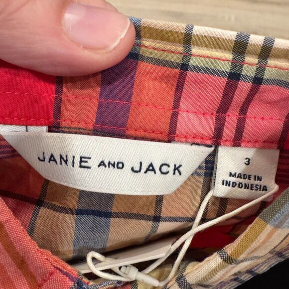 Janie and Jack Shirt Boy's Size 3 Red Tartan Plaid Rolled Sleeve Button Up NEW - Picture 6 of 8